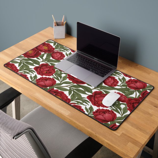 Vibrant Red Peony Collection Customizable Party Desk Mat (Office 2)