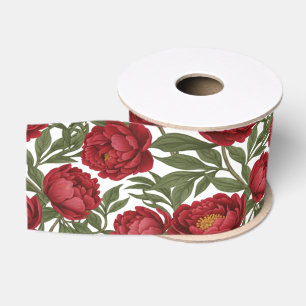 Vibrant Red Peony Collection Customizable Party Grosgrain Ribbon