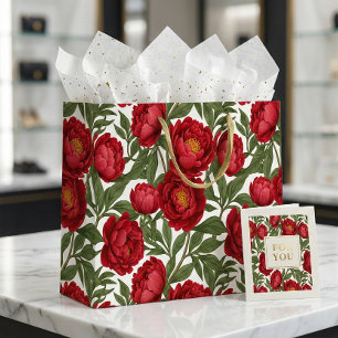 Vibrant Red Peony Collection Customizable Party Large Gift Bag