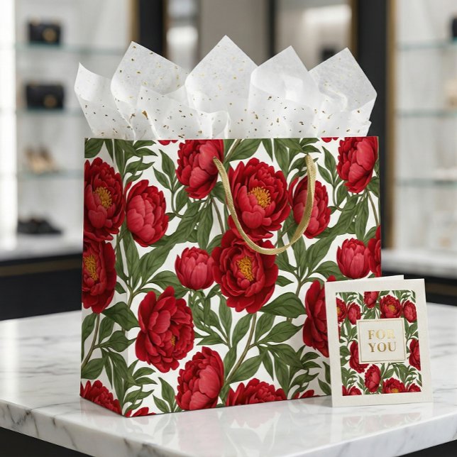 Vibrant Red Peony Collection Customizable Party  Large Gift Bag (Creator Uploaded)