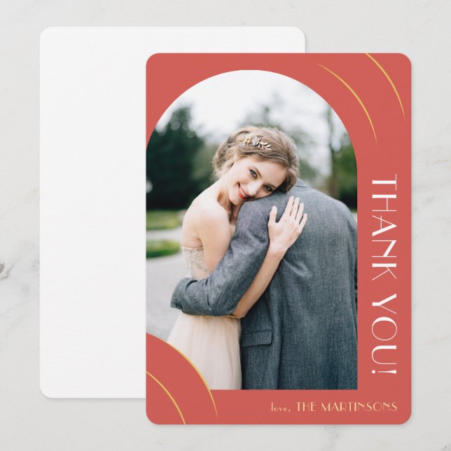 Vibrant Red Photo Wedding Thank You Card (Front/Back)
