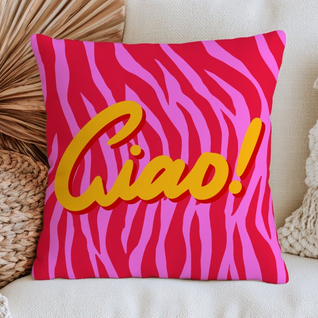 Vibrant Red& Pink Zebra Print Pattern Ciao!  Throw Pillow (Creator Uploaded)