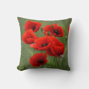 Vibrant Red Poppies Artistic Floral Throw Pillow