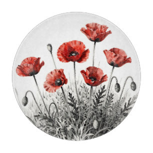 Vibrant Red Poppy Flower Meadow Cutting Board