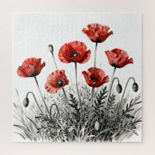 Vibrant Red Poppy Flower Meadow Jigsaw Puzzle