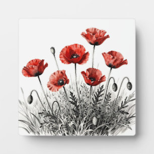 Vibrant Red Poppy Flower Meadow Plaque