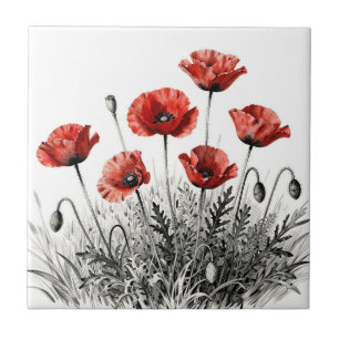 Vibrant Red Poppy Flower Meadow Tile
