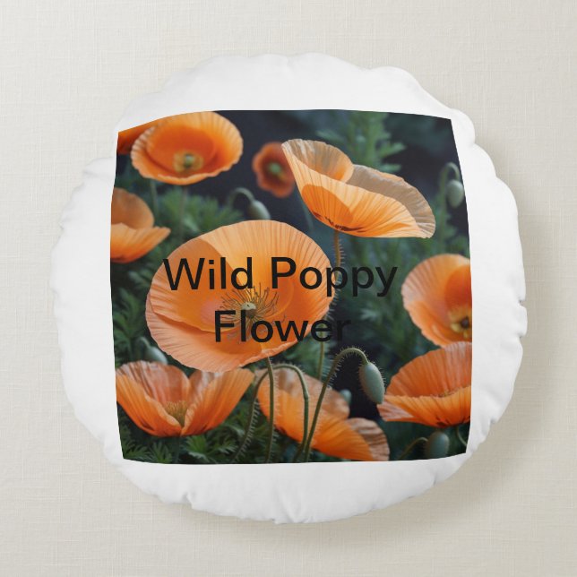  Vibrant Red Poppy Flower Round Pillow (Front)