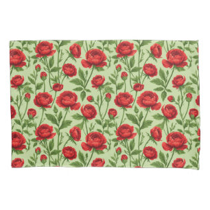 Vibrant Red Ranunculus Floral Pattern Pillowcase