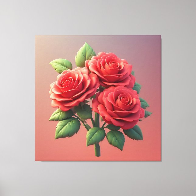 Vibrant Red Rose Bouquet Canvas Print (Front)