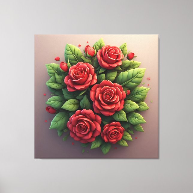 Vibrant Red Rose Bouquet Canvas Print (Front)