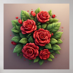 Vibrant Red Rose Bouquet Poster