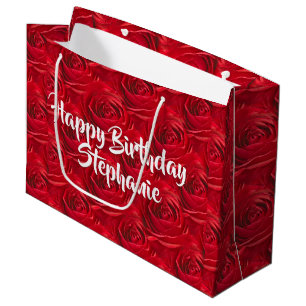 Vibrant Red Rose Floral Photo Abstract Pattern  Large Gift Bag