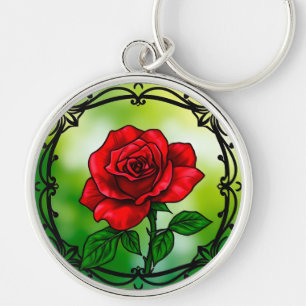 Vibrant red rose keychain