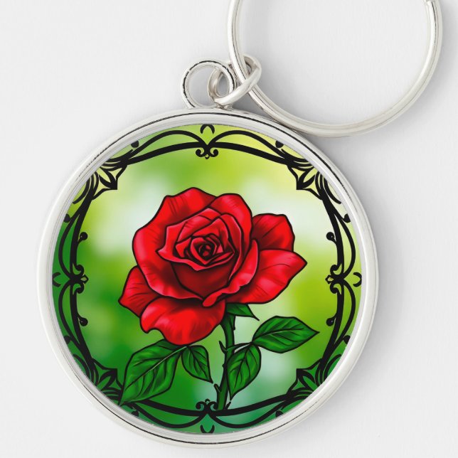 Vibrant red rose keychain (Front)