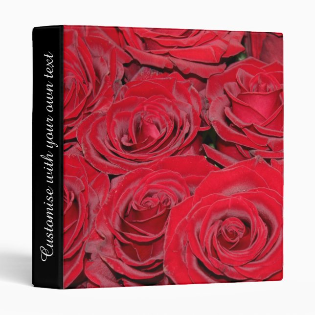 Vibrant Red Roses Custom Text Binder (Front/Spine)