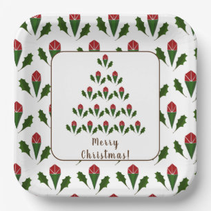 Vibrant Red Roses, Holly Christmas Tree & Wish Paper Plate