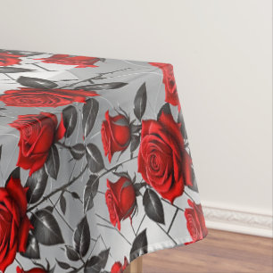 Vibrant Red Roses On A Metallic Silver Background  Tablecloth