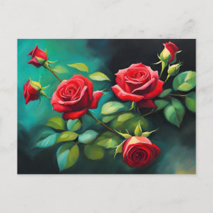 Vibrant Red Roses Postcard