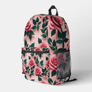 Vibrant Red Roses With Dark Green Leaves  Printed Backpack