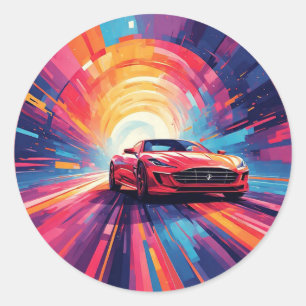 Vibrant Red Sports Car in a Dynamic Spiral Design Classic Round Sticker