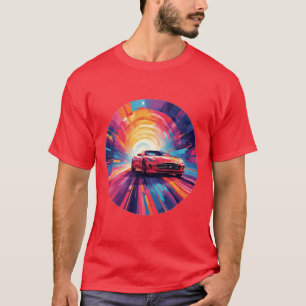 Vibrant Red Sports Car in a Dynamic Spiral Design T-Shirt