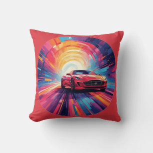 Vibrant Red Sports Car in a Dynamic Spiral Design Throw Pillow