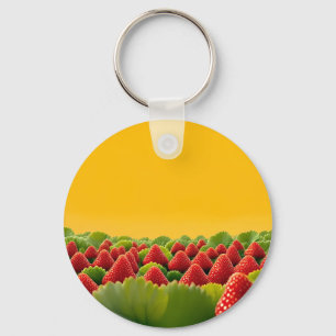 Vibrant Red Strawberry Field Keychain