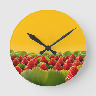 Vibrant Red Strawberry Field Round Clock