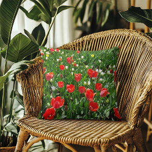 Vibrant Red Tulip Flower Field Throw Pillow