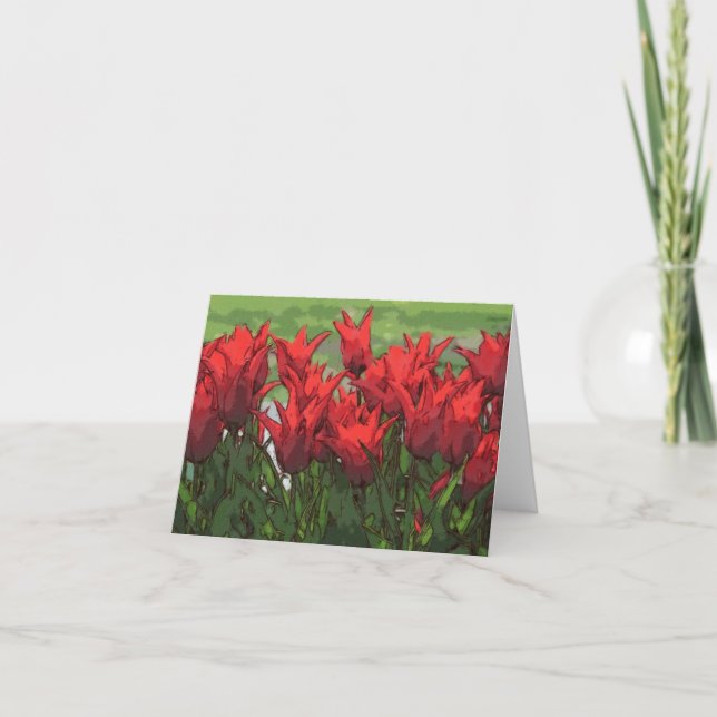 Vibrant Red Tulips From Watercolour Card (Front)
