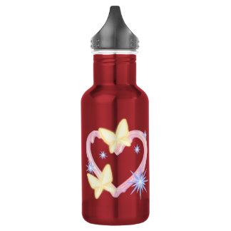 Vibrant Red Water Bottle with Enchanted Butterfly