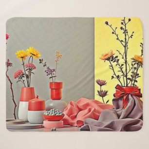 Vibrant Red Yellow Arrangement Design Sherpa Blanket