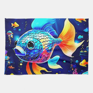 Vibrant Reef Fish Design Kitchen Towel