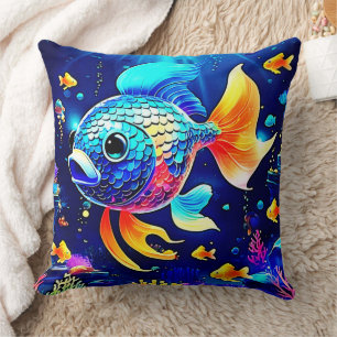 Vibrant Reef Fish Design Throw Pillow