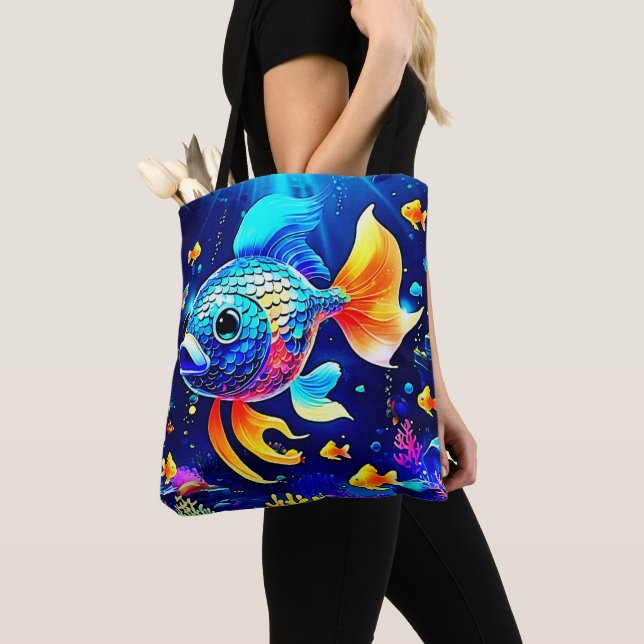 Vibrant Reef Fish Design Tote Bag (Close Up)