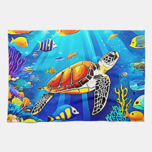Vibrant Reef: Turtle's Underwater Realm Kitchen Towel