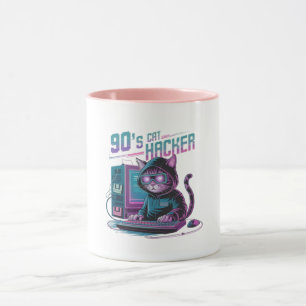 Vibrant Retro 90s Cat Hacker Mug