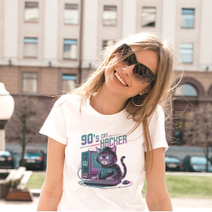 Vibrant Retro 90s Cat Hacker T-Shirt
