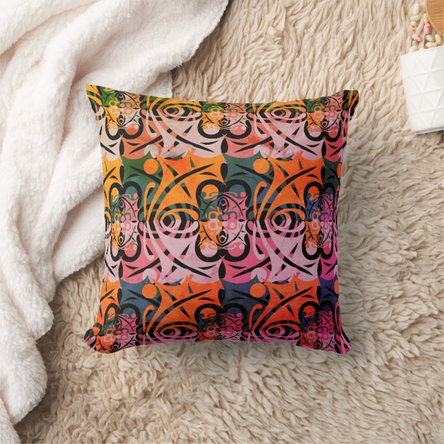 Vibrant Retro Abstract LEAF Pattern  Throw Pillow (Blanket)