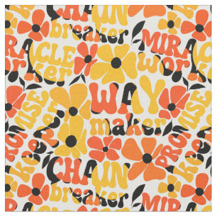 Vibrant Retro Christian Floral Typography Fabric