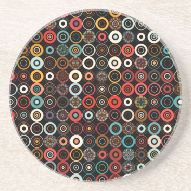 Vibrant Retro Circle Coaster – Boho Chic Design (Front)