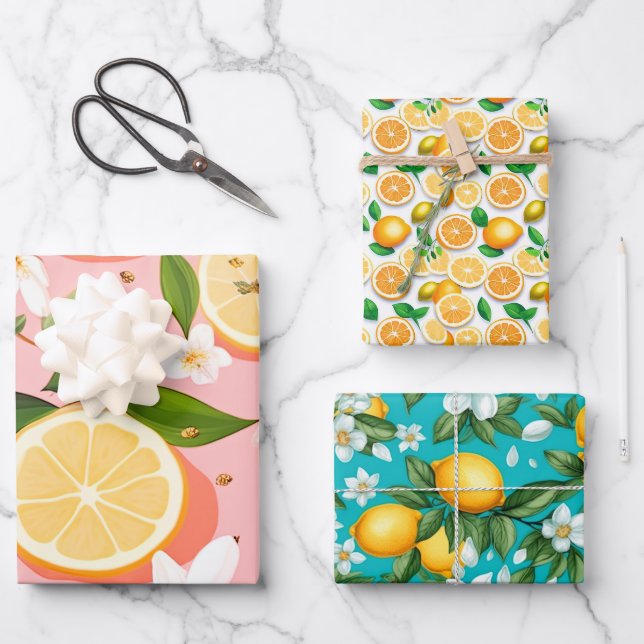 Vibrant Retro Citrus Medley Christmas  Wrapping Paper Sheet (Front)