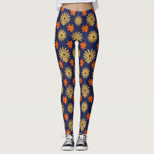 Vibrant Retro Daisy Floral Seamless Pattern Leggin Leggings