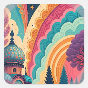 Vibrant Retro Dreamscape Sticker – Customizable