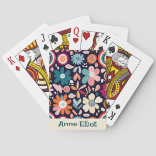 Vibrant Retro Floral and Geometric Pattern Playing Cards