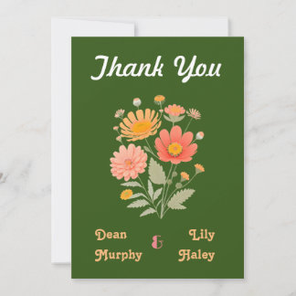 Vibrant Retro Floral Flat Thank You Card