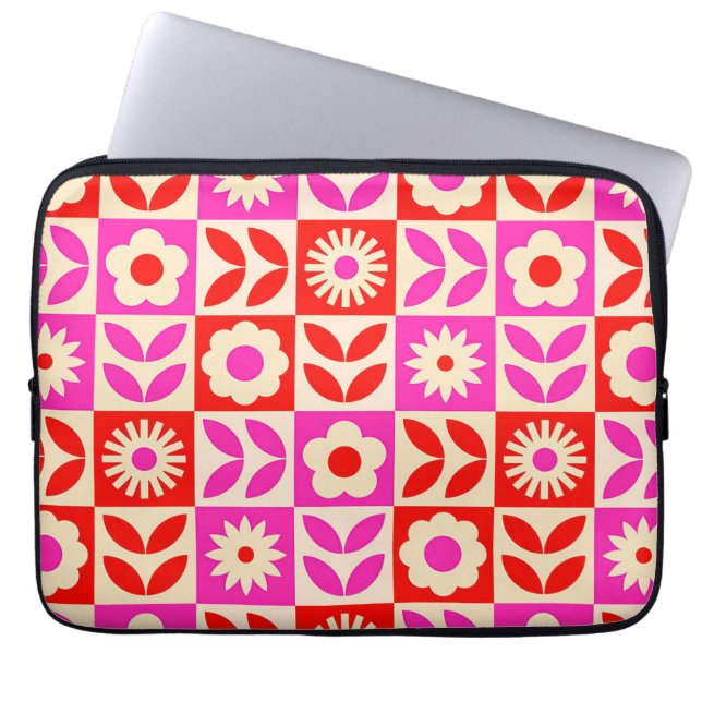 Vibrant Retro Floral Pattern Laptop Sleeve (Front)
