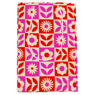 Vibrant Retro Floral Pattern Medium Gift Bag