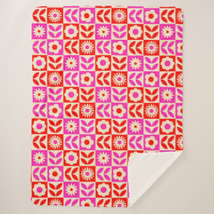 Vibrant Retro Floral Pattern Sherpa Blanket